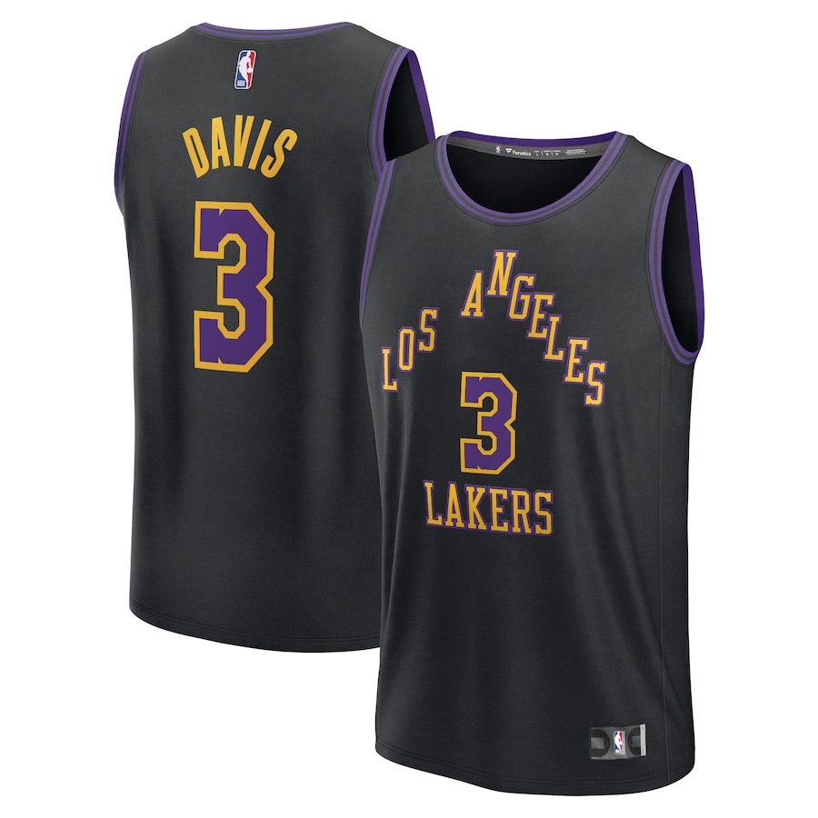 Men Los Angeles Lakers 3 Anthony Davis Fanatics Branded Black City Edition 2023-24 Fast Break NBA Jersey